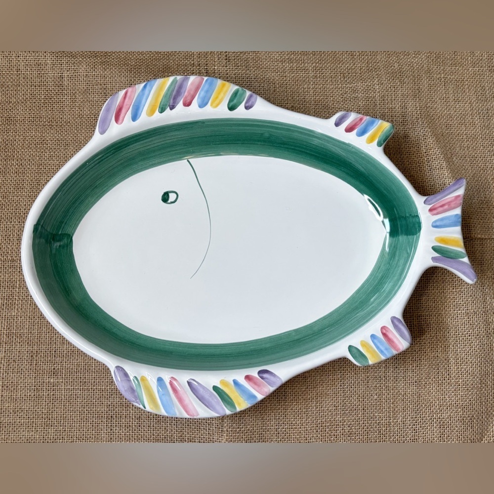 Caleca Fish Serving Bowl Fish 15 Inch Italian Art Pottery Whimsical Coastal